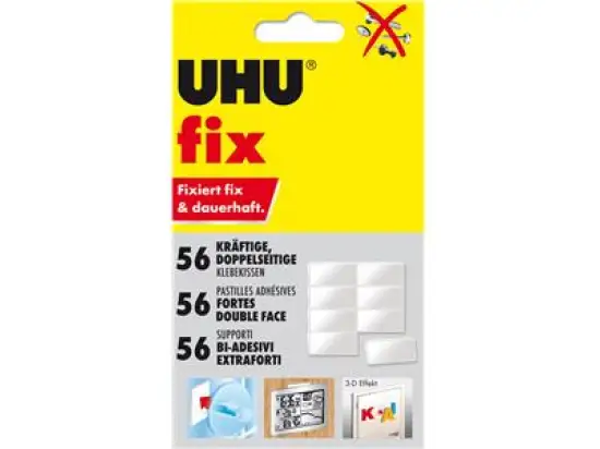 Klebekissen UHU 48805 fix doppelseitig, kräftig, Belastbarkeit: 300g/Klebekissen, Pack 56 Stk