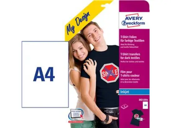 Transferfolie Avery Zweckform MD1004 A4, zum Aufbügeln auf T-Shirt, Inkjet, Pack 8 Blatt