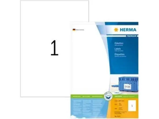 Etiketten Herma 4631 Premium 210 x 297 mm weiß, selbstklebend, Inkjet Laser Kopierer, Pack 200 Stk/200 Blatt