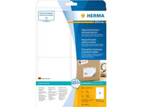 Adressetiketten Herma 10019 Special 99,1 x 139 mm weiß selbstklebend repositionierbar, Inkjet Laser Kopierer, Pack 100 Stk/25 Blatt