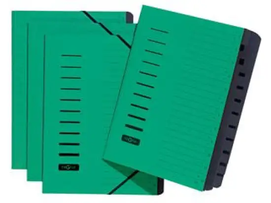 Ordnungsmappe Pagna 24122-03 A4, 12-Fächer, Pressspan-Einband, Eckspanngummi, grün