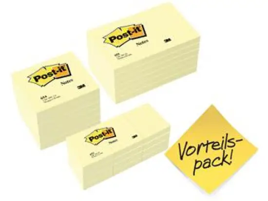 Haftnotiz Post-it 654655P Notes Promo-Pack 6x654 gelb 6x655 gelb + 12x653 gelb GRATIS