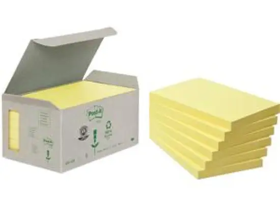 Haftnotiz Post-it 655-1B Recycling Notes 127 x 76 mm, Block mit 100 Blatt, gelb Recycling, Pack 6 Blöcke