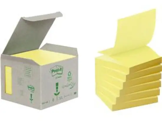 Haftnotiz Post-it R3301B Recycling Z-Notes 76 x 76 mm, Block mit 100 Blatt, gelb Recycling, Pack 6 Blöcke