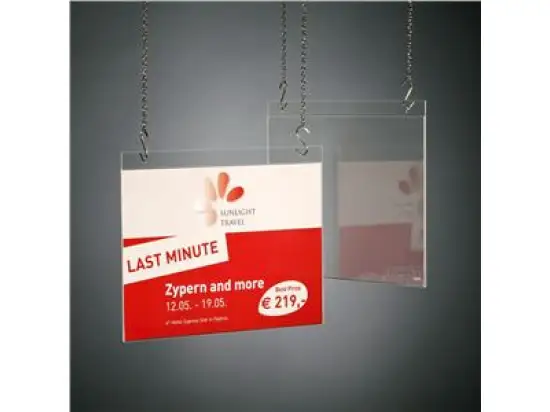 Plakattasche Sigel TA241 A4-quer glasklar Acryl mit 2 Lochbohrungen zum Aufhängen, Pack 5 Stk