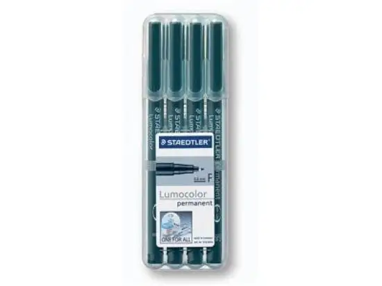 Universalstift Staedtler 318-9WP4HZ Lumocolor permanent F 4er-Etui, Schreibfarbe: schwarz, Pack 10 Stk
