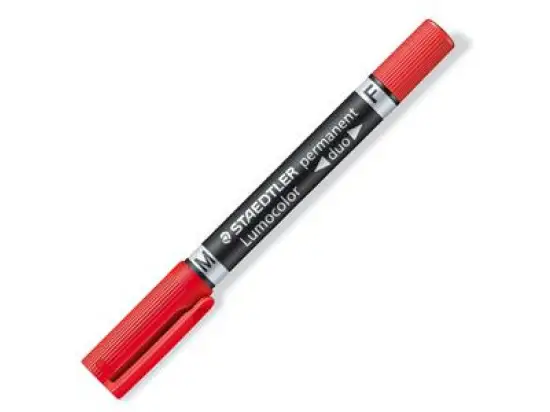 Permanentmarker Staedtler 348-2 Lumocolor permanent duo 0,6mm (F) + 1,5mm (M), zwei Rundspitzen, rot