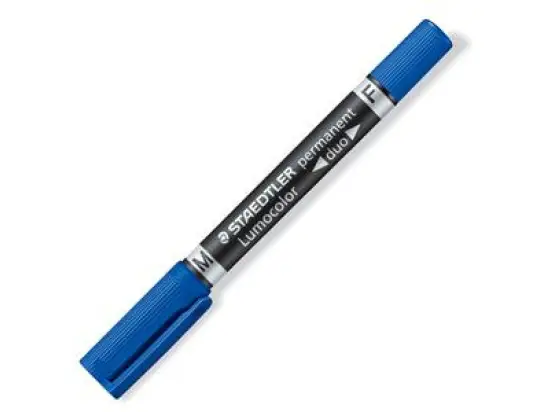 Permanentmarker Staedtler 348-3 Lumocolor permanent duo 0,6mm (F) + 1,5mm (M), zwei Rundspitzen, blau