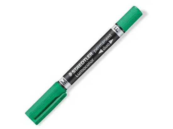Permanentmarker Staedtler 348-5 Lumocolor permanent duo 0,6mm (F) + 1,5mm (M), zwei Rundspitzen, grün