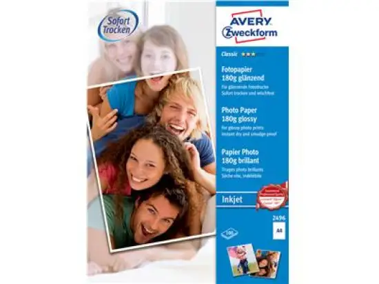 Fotopapier Avery Zweckform 2496 A4 180g Classic glänzend beschichtet, Pack 100 Blatt