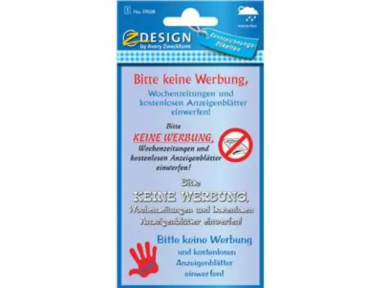 Keine-Werbung-Etiketten Avery Zweckform 59508 Z-Design Folie, selbstklebend, konturgestanzt, Bitte keine Werbung, Pack 4 Stk/1 Blatt