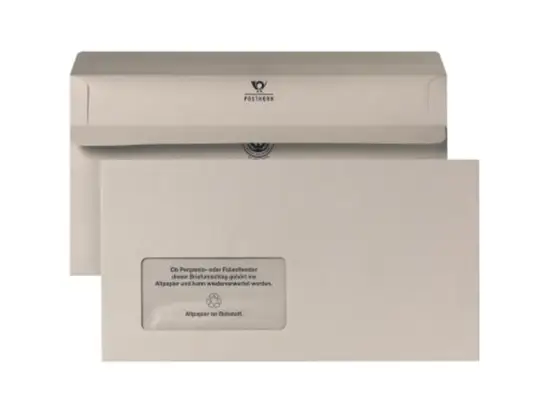 Briefumschlag Posthorn 02239481 125x235mm mit Fenster selbstklebend, Kompakt, UWS Recycling-Papier, Pack 1000 Stk