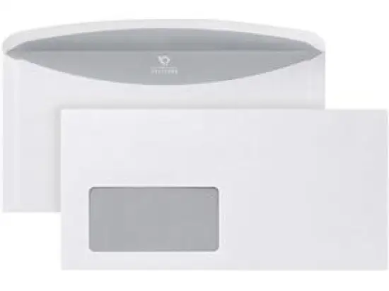 Briefumschlag Bong 02526177 C6/5 (114 x 229 mm), mit Fenster, Nassklebung, ASK, weiß, grauer Innendruck, 75g, Pack 1000 Stk