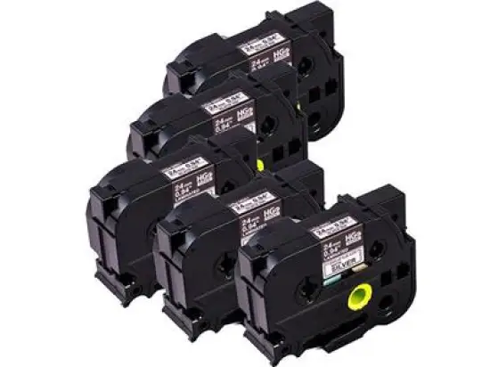 Schriftband-Kassette Brother HGe-M951V Multipack matt-schwarz auf silber 24mm/8m laminiert, Pack 5 Stk