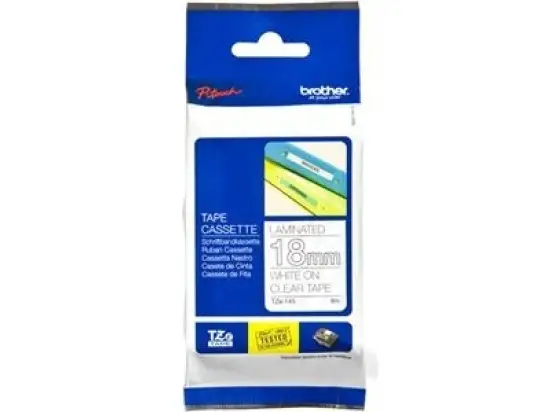 Schriftband-Kassette Brother TZe-145 weiß auf transparent 18mm/8m laminiert