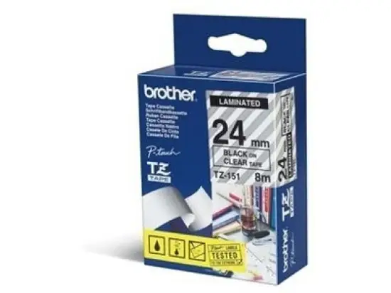 Schriftband-Kassette Brother TZe-151 schwarz auf transparent 24mm/8m laminiert