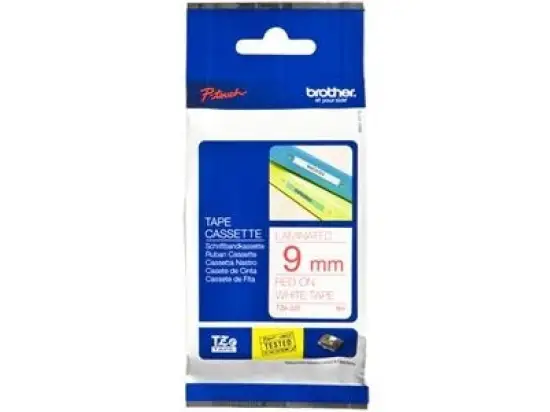 Schriftband-Kassette Brother TZe-222 rot auf weiß 9mm/8m laminiert
