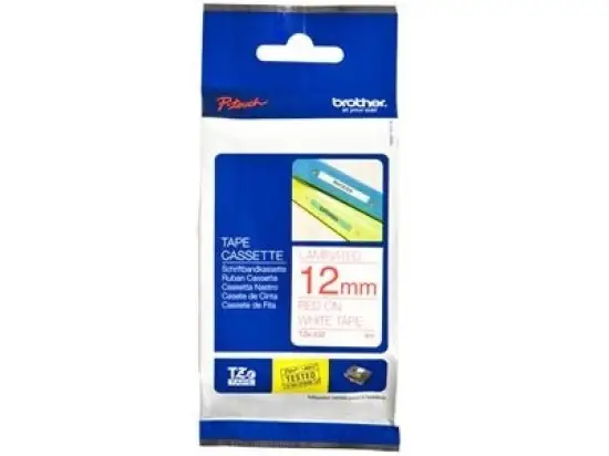 Schriftband-Kassette Brother TZe-232 rot auf weiß 12mm/8m laminiert