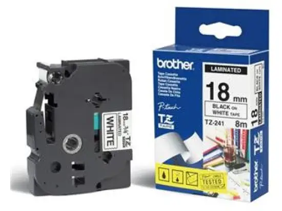 Schriftband-Kassette Brother TZe-241 schwarz auf weiß 18mm/8m laminiert