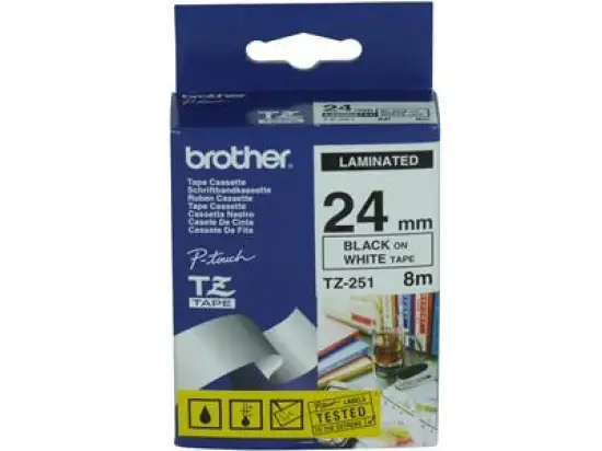 Schriftband-Kassette Brother TZe-251 schwarz auf weiß 24mm/8m laminiert