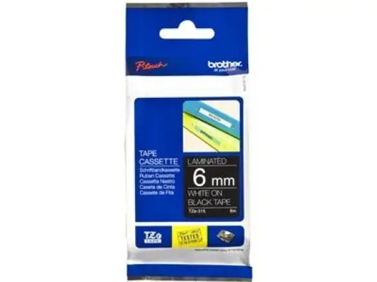 Schriftband-Kassette Brother TZe-315 weiß auf schwarz 6mm/8m laminiert