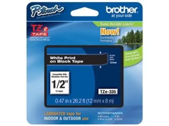 Schriftband-Kassette Brother TZe-335 weiß auf schwarz 12mm/8m