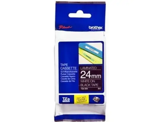 Schriftband-Kassette Brother TZe-355 weiß auf schwarz 24mm/8m laminiert