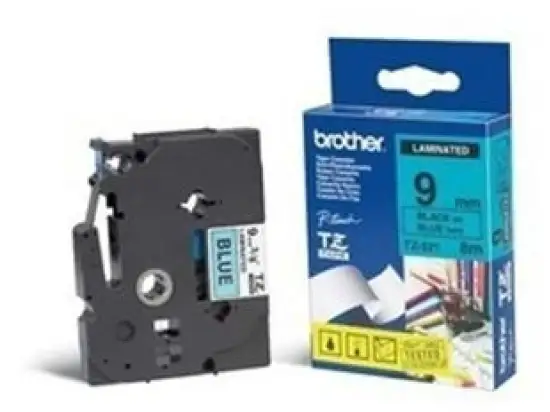 Schriftband-Kassette Brother TZe-521 schwarz auf blau 9mm/8m laminiert