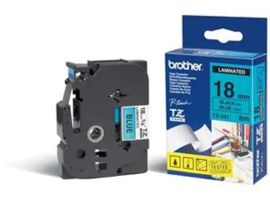 Schriftband-Kassette Brother TZe-541 schwarz auf blau 18mm/8m laminiert