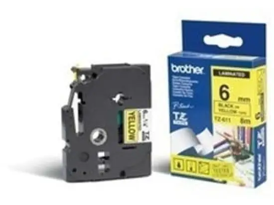 Schriftband-Kassette Brother TZe-611 schwarz auf gelb 6mm/8m laminiert