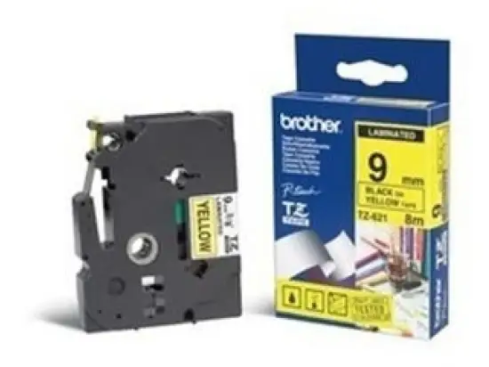 Schriftband-Kassette Brother TZe-621 schwarz auf gelb 9mm/8m laminiert