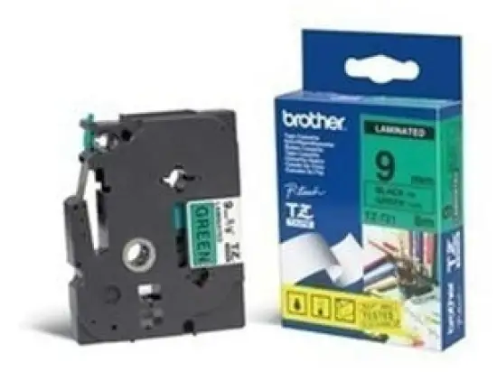 Schriftband-Kassette Brother TZe-721 schwarz auf grün 9mm/8m laminiert