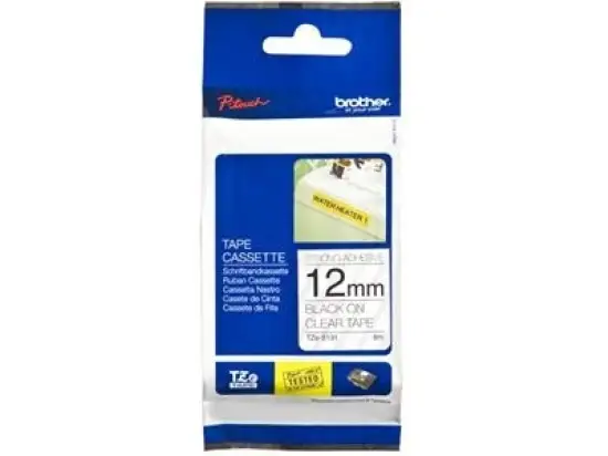 Schriftband-Kassette Brother TZe-S131 schwarz auf transparent 12mm/8m lamin. stark klebend