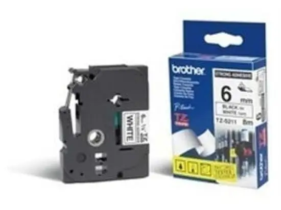 Schriftband-Kassette Brother TZe-S211 schwarz auf weiß 6mm/8m laminiert stark klebend