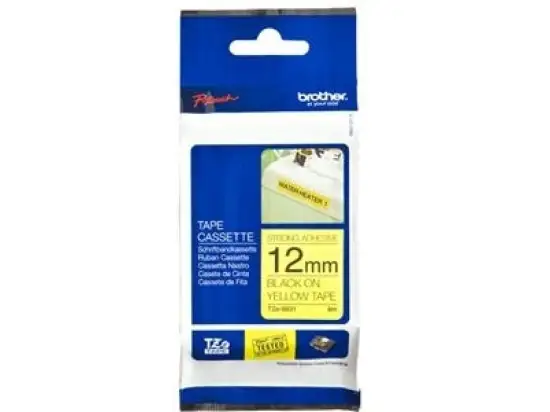 Schriftband-Kassette Brother TZe-S631 schwarz auf gelb 12mm/8m laminiert stark klebend