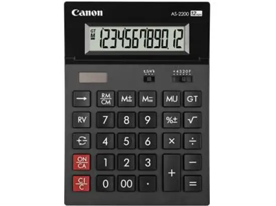 Tischrechner Canon 4584B001 AS-2200 12-stellig, Solar-u.Batteriebetrieb, Recycling-Material