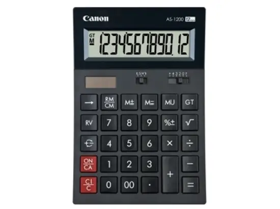 Tischrechner Canon 4599B001 AS-1200 12-stellig, Solar-u.Batteriebetrieb, großes Display, Recycling-Material, arc DESIGN
