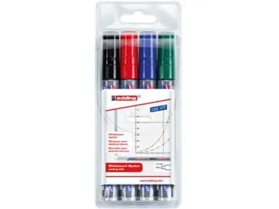 Whiteboardmarker Edding 250 4-250-4 1,5-3mm, Rundspitze, 4er-Etui, schwarz, rot, blau, grün