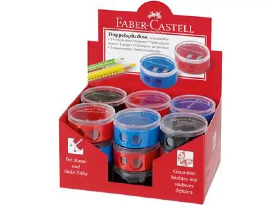 Doppelspitzdose Faber-Castell 185418 Kunststoff sortiert mit Drehverschluss, Pack 18 Stk