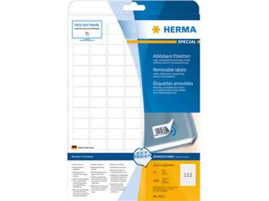 Etiketten Herma 4211 Special 25,4 x 16,9 mm selbstklebend, wiederablösbar, weiß, Inkjet Laser Kopierer, Pack 2800 Stk/25 Blatt