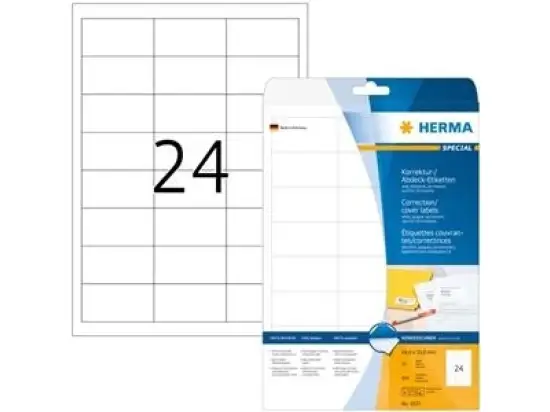 Korrektur-/ Abdeck-Etiketten Herma 4227 Special 64,6 x 33,8 mm selbstklebend, weiß, blickdicht, Inkjet Laser Kopierer, Pack 600 Stk/25 Blatt