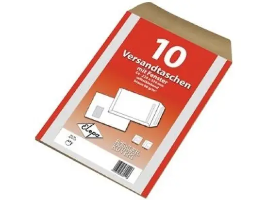 Versandtasche Mailmedia 30002517 389117 C4 (229 x 324 mm), mit Fenster, Selbstklebung, natron braun, 90g, Pack 10 Stk