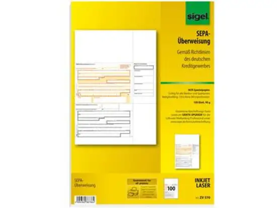 Überweisung Sigel ZV570 SEPA PC/A4 90g, Pack 100 Blatt