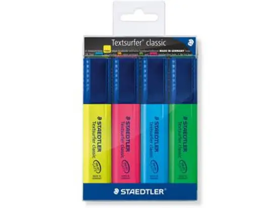 Textmarker Staedtler 364WP4 364 WP4 Textsurfer classic 1-5mm, Keilspitze, 4er-Etui, gelb, pink, blau, grün