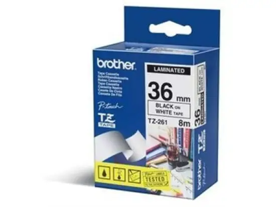 Schriftband-Kassette Brother TZe-261 schwarz auf weiß 36mm/8m laminiert