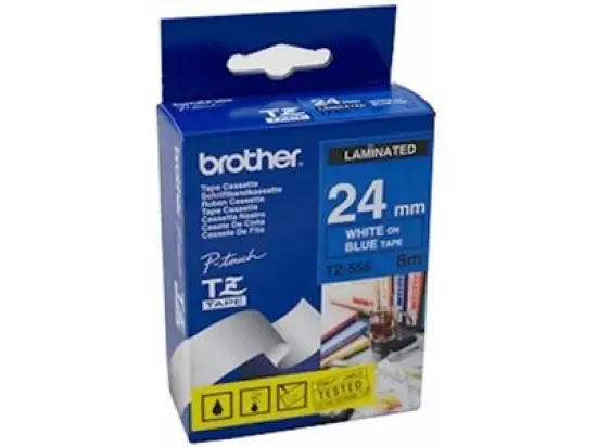 Schriftband-Kassette Brother TZe-555 weiß auf blau 24mm/8m laminiert