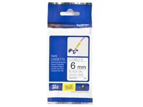 Schriftband-Kassette Brother TZe-FX211 schwarz auf weiß 6mm/8m Flexi-Tape laminiert