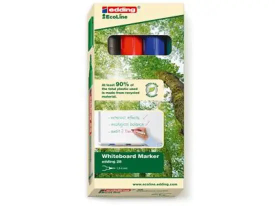 Whiteboardmarker Edding 28 EcoLine 4-28-4 1,5-3mm, Rundspitze, 4er-Etui, schwarz, rot, blau, grün