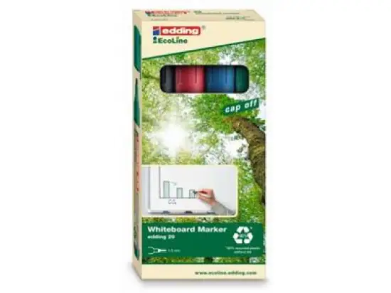 Whiteboardmarker Edding 29 EcoLine 4-29-4 1-5mm, Keilspitze, 4er-Etui, schwarz, rot, blau, grün