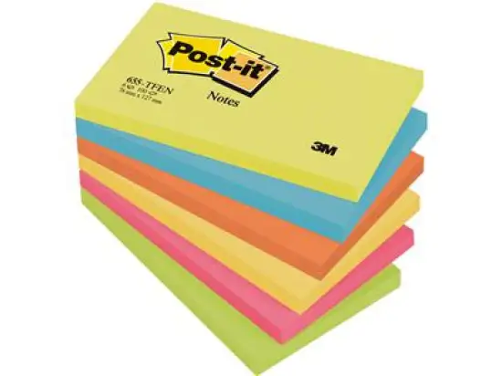 Haftnotiz Post-it 655-TFEN Notes Active Collection 127 x 76 mm, Block mit 100 Blatt, 5 Farben, Pack 6 Blöcke